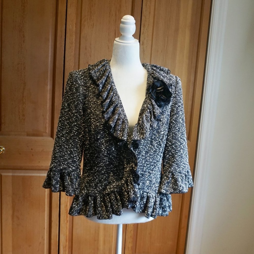 💚 CYNTHIA ROWLEY Speckled Flower Blazer Jacket (L) - Picture 2 of 13